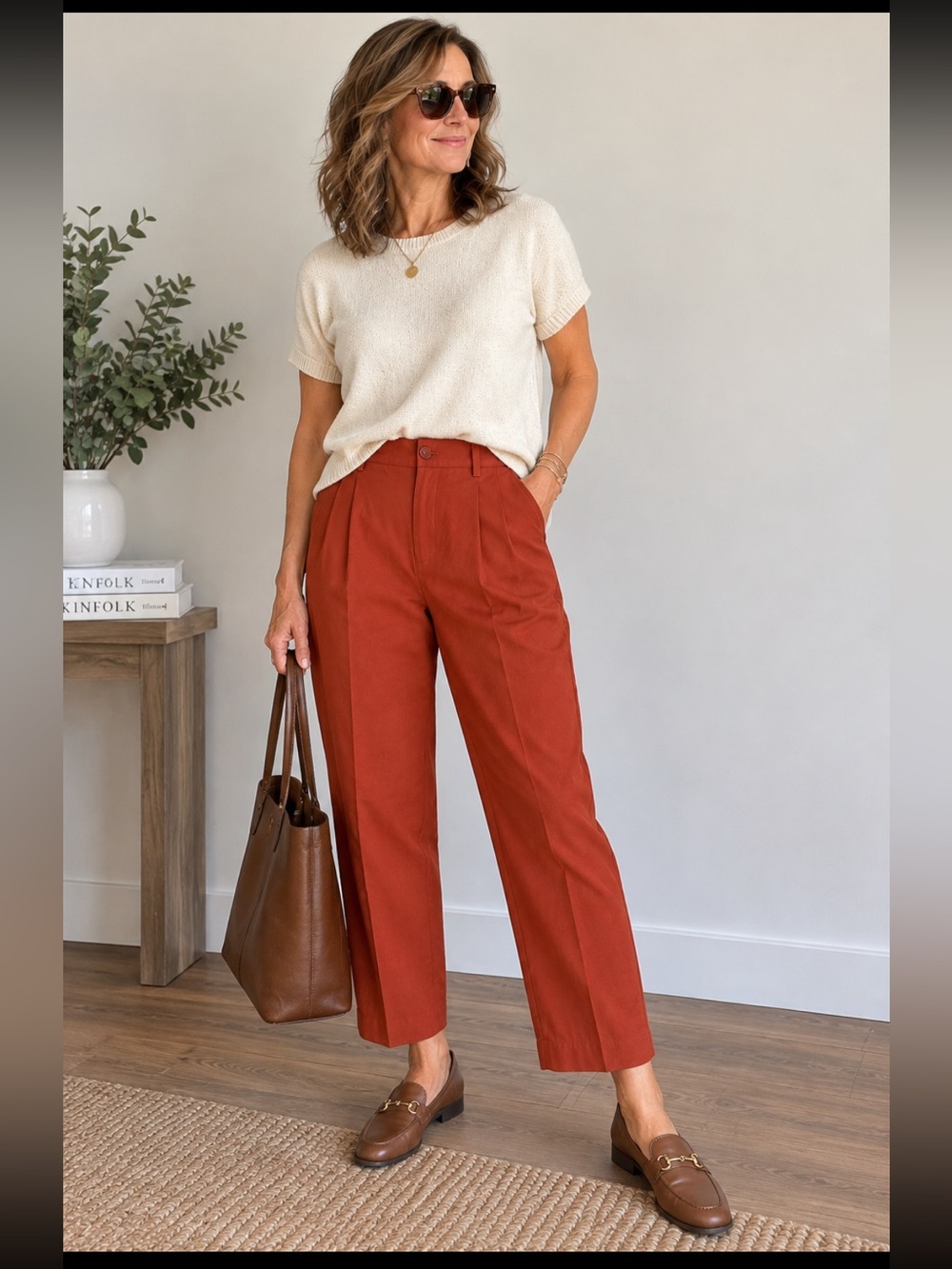 LOFT Outlet Women’s Size 8 Rust Orange Tencel Cotton Pleated Pants